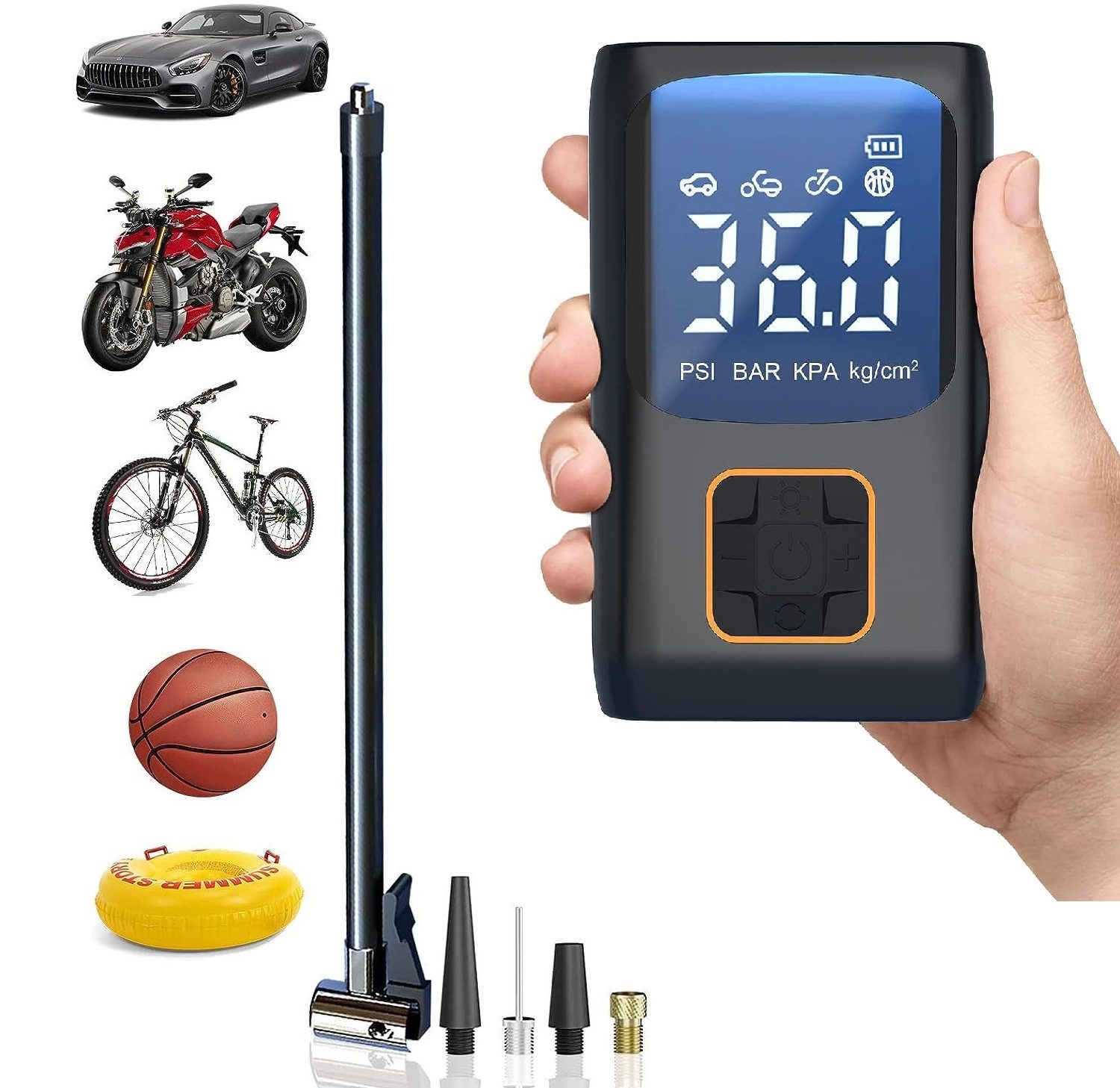 Luftpumpe Elektrische Luftpumpe, 150PSI Fahrradpumpe mit LED Licht, akku 4500mAh