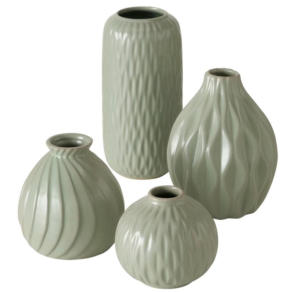 BOLTZE Tischvase Zalina 4er Set Keramik Grün Matt, modernes Set mit kleinen Blumenvasen