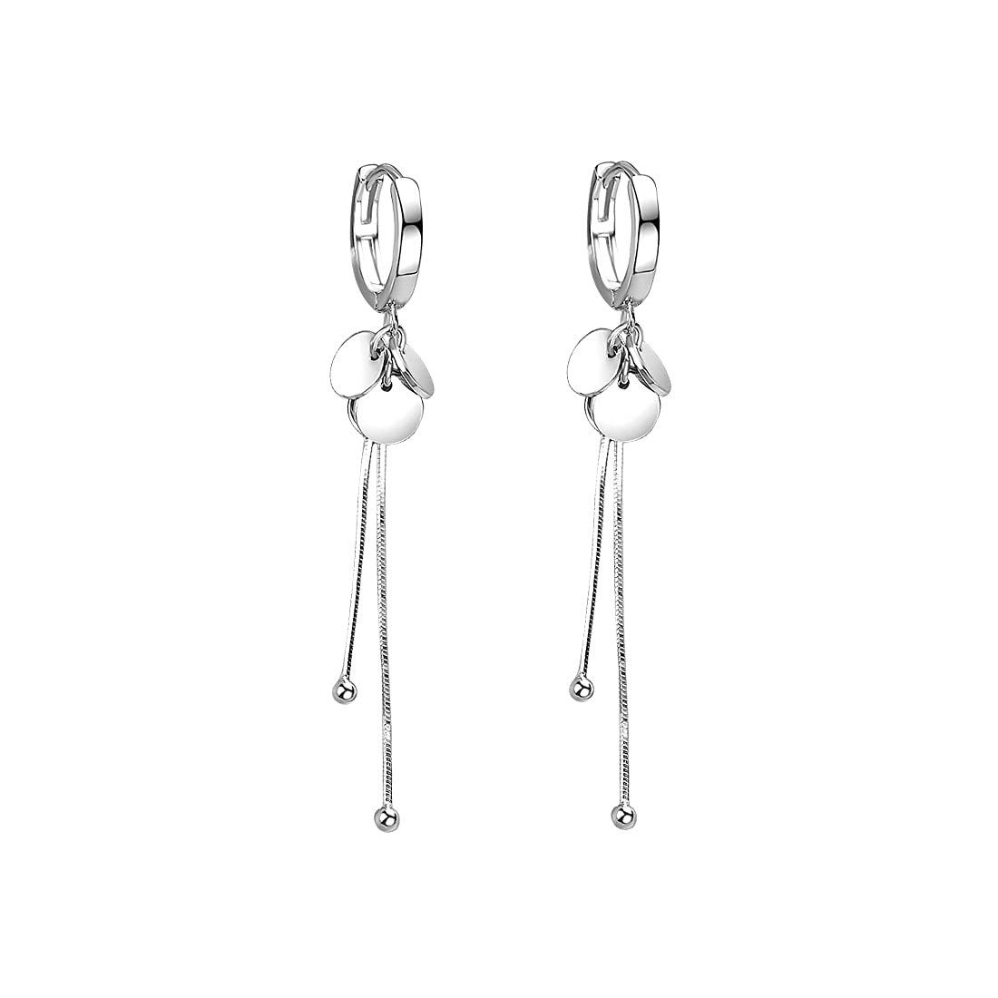 POCHUMIDUU Paar Ohrhänger Hoop for Women Teen Girls Coin Hoop Disc Dangle Earrings Tassel (2-tlg., Geeignet für Hochzeiten und Bälle), Weißgold plattierte Ohrringe