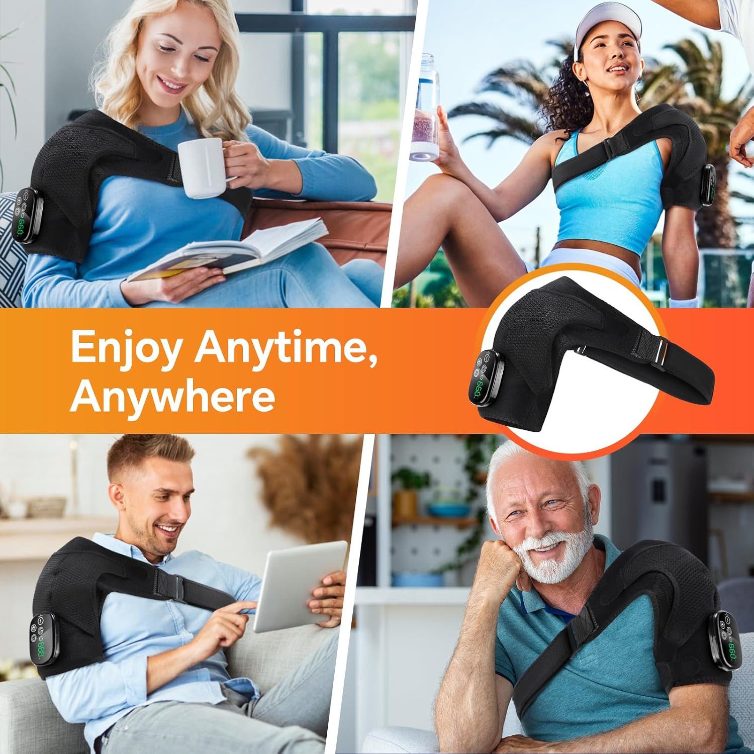 ibettertec Massagegerät Schulter Massagegerät mit Rotlicht und Vibrationsmassage, Kabellose Rotlicht Schulterbandage mit 660nm & 850nm LED-Licht, 5000mAh Akku,  – Bild 2 von 5