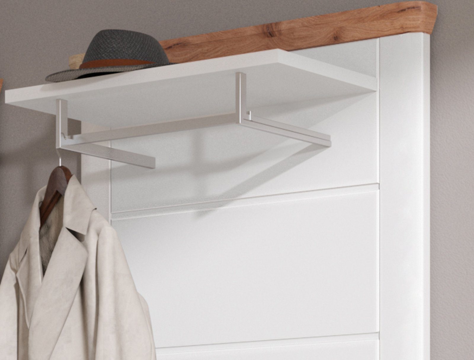 Inn.Furn Garderobenpaneel Norton (Wandgarderobe in weiß mit Eiche, 79 x 114 cm), mit Kranz
