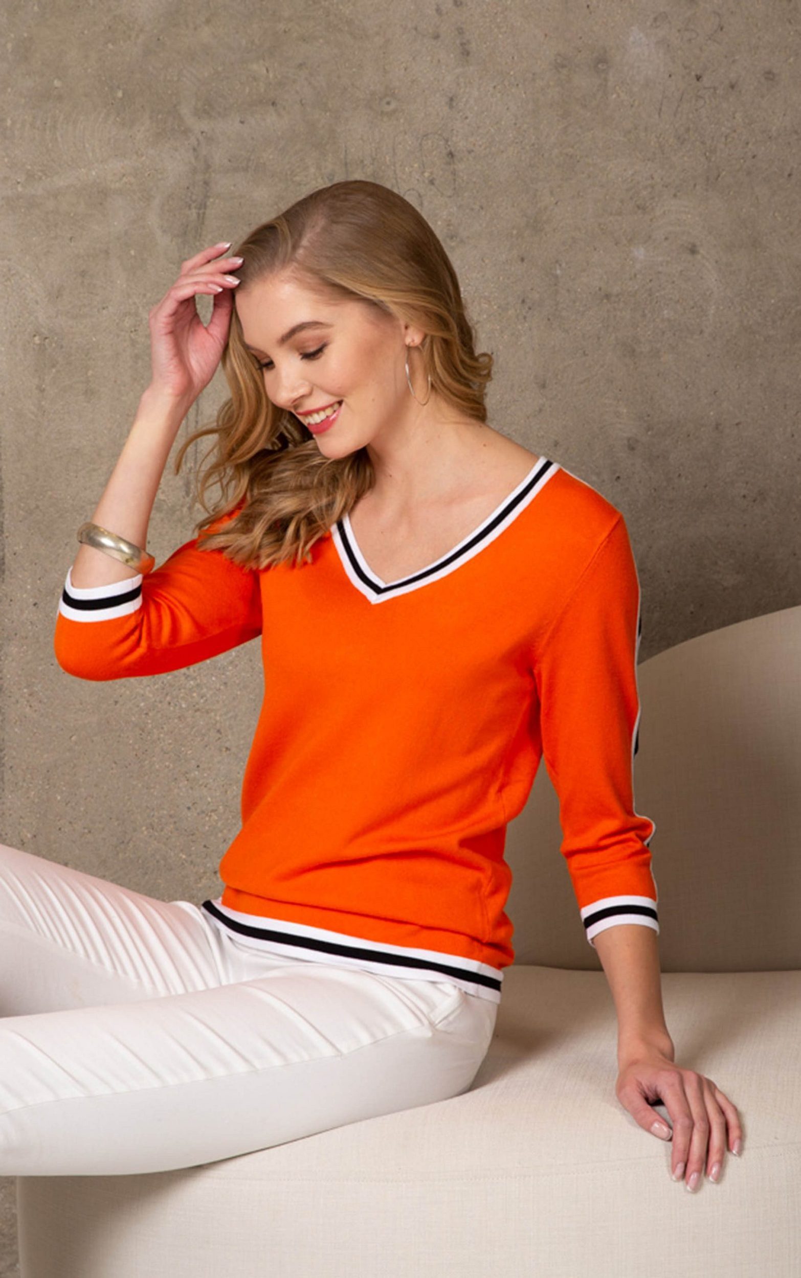 Passioni 3/4 Arm-Pullover mit Schwarz-Weißen Details günstig online kaufen