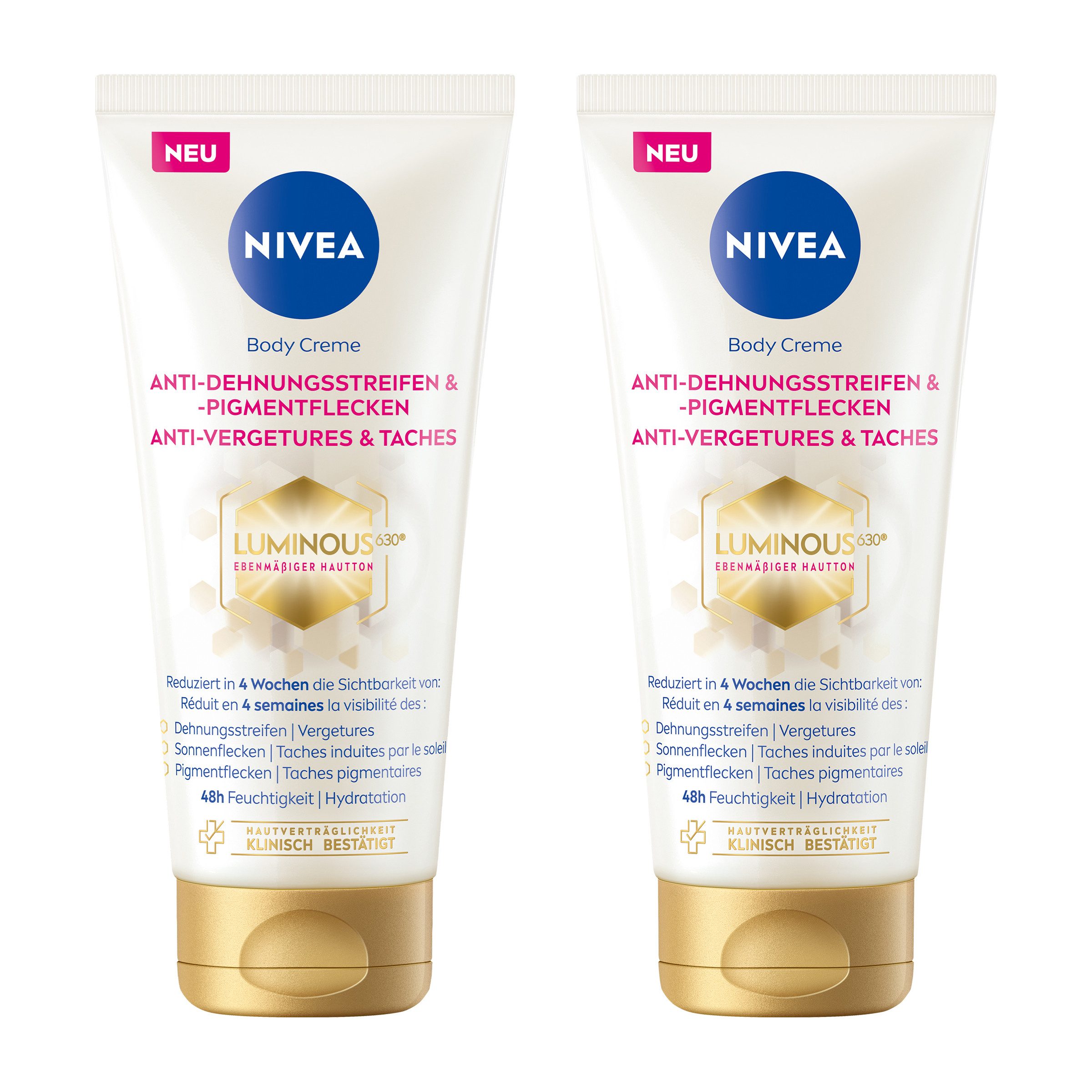 Nivea Körpercreme Anti-Dehnungsstreifen + Pigmentflecken LUMINOUS630® 2 x 200ml Packung, 2-tlg., Luminous630®