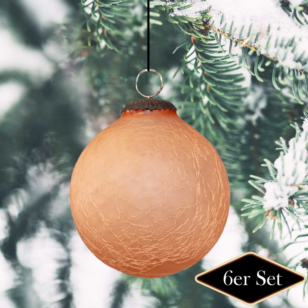 Antikas Weihnachtsfigur Christbaumkugel, gefrostetes Glas, Lachsfarbend, XL, gekrakeltes Glas