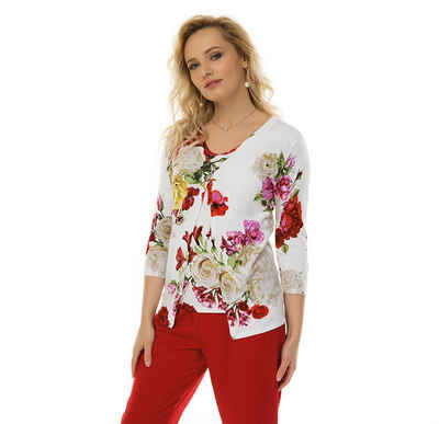 Passioni 2-in-1-Pullover Sommerliches Twinset mit buntem Blumendesign und 3/4 Arm (2er- Pack)