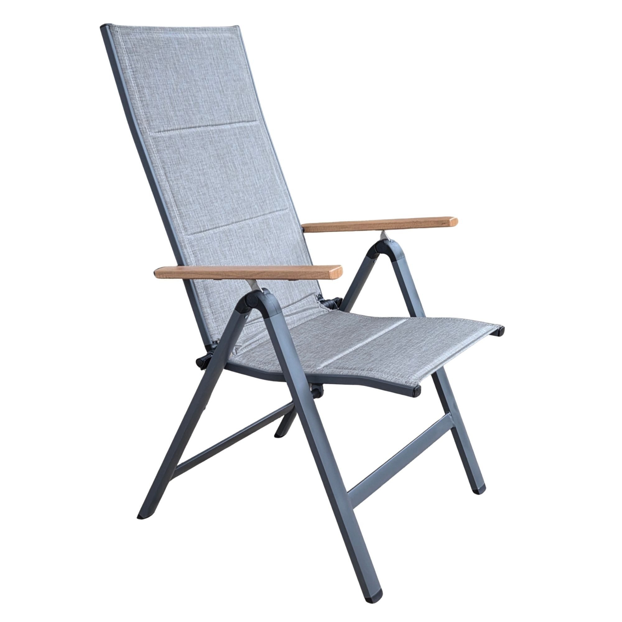 osoltus Klappstuhl Klappsessel Genua Premium Multipositionssessel Woodlook Armlehne Grau