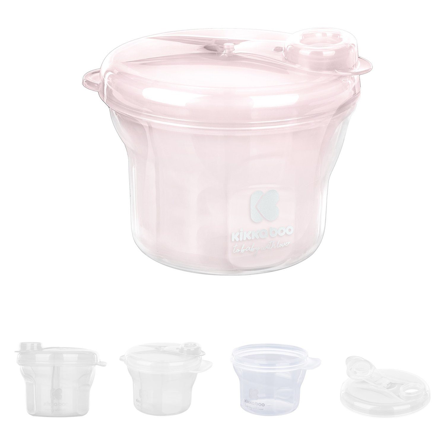 Kikkaboo Vorratsdose Milchpulver Behälter 2 in 1, Kunststoff, Snackbecher, drei Ablagefächer, Deckel rosa