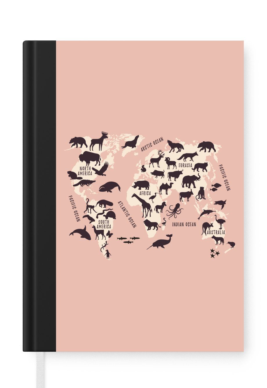 MuchoWow Notizbuch Weltkarte - Tiere - Scherenschnitt, Journal, Merkzettel, Tagebuch, Notizheft, A5, 98 Seiten, Haushaltsbuch
