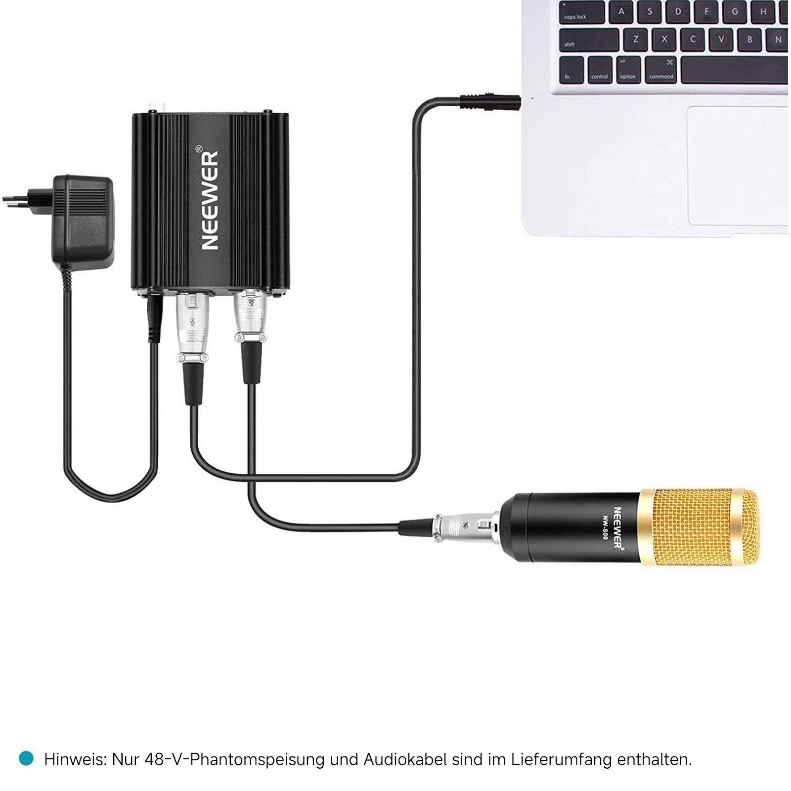 Neewer NW-100 1 Kanal 48V Phantomspeisung mit Adapter, XLR Mikrofonkabel Digitales Aufnahmegerät (für Kondensatormikrofon Musikaufnahmegerät)