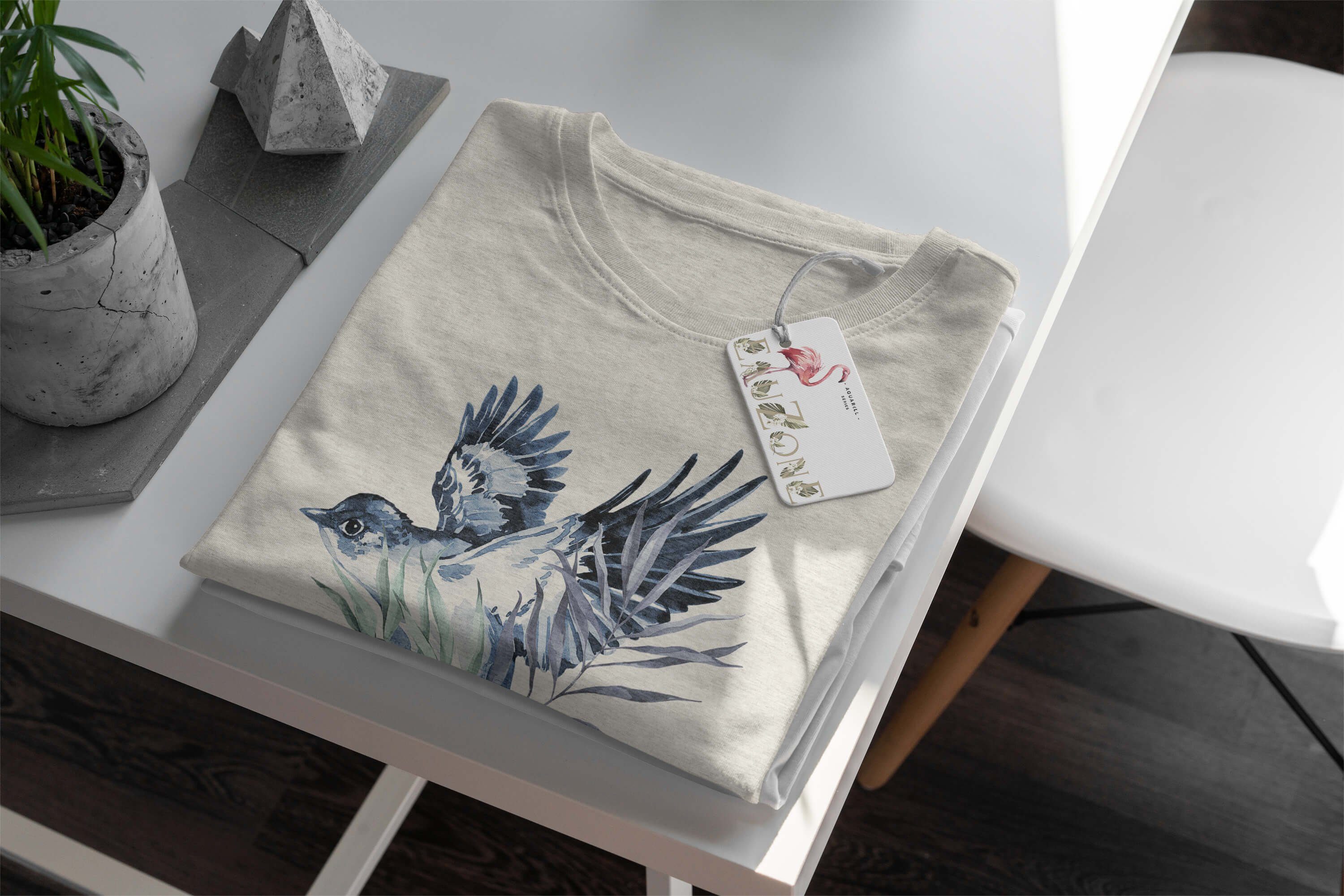 Sinus Art Sperling Herren Motiv Aquarell Nachhaltig Bio-Baumwolle Farbe Ökomode Organic (1-tlg) Shirt T-Shirt T-Shirt