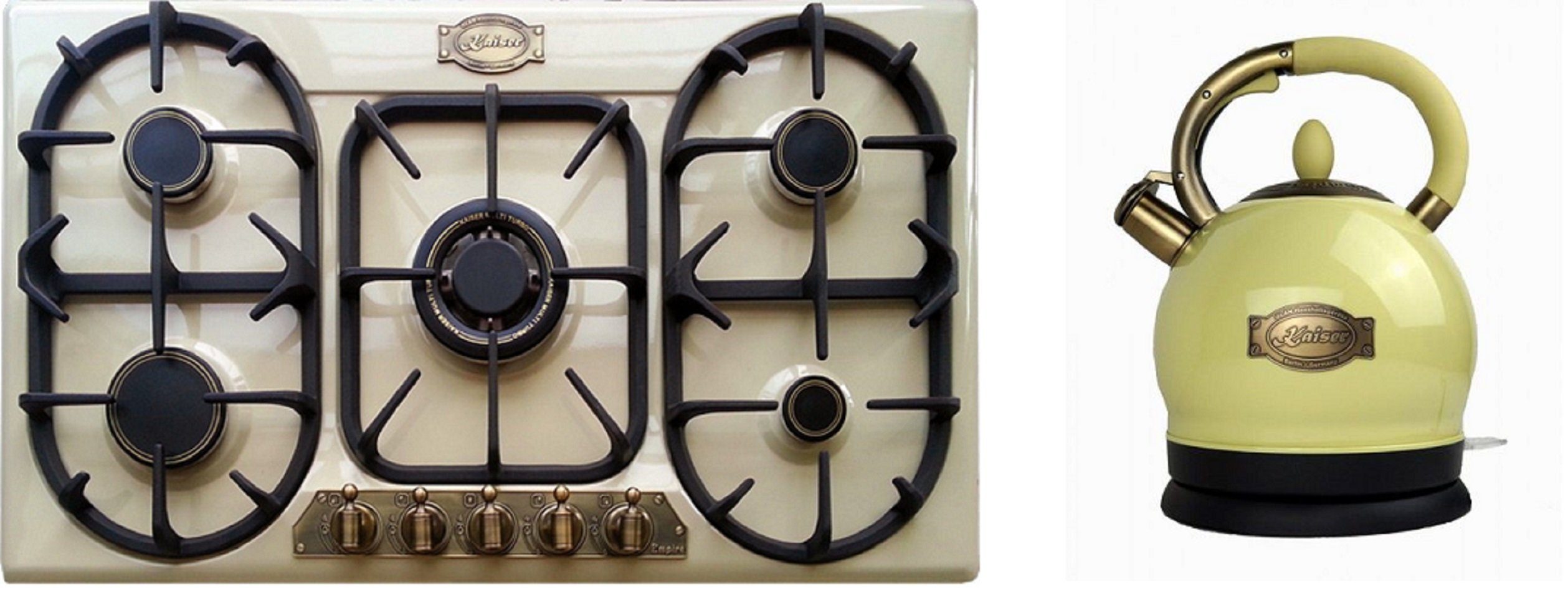 Kaiser Küchengeräte Gas-Kochfeld, Gas-Kochfeld,90cm,Einbau Herd+Exklusiver Retro Wasserkocher