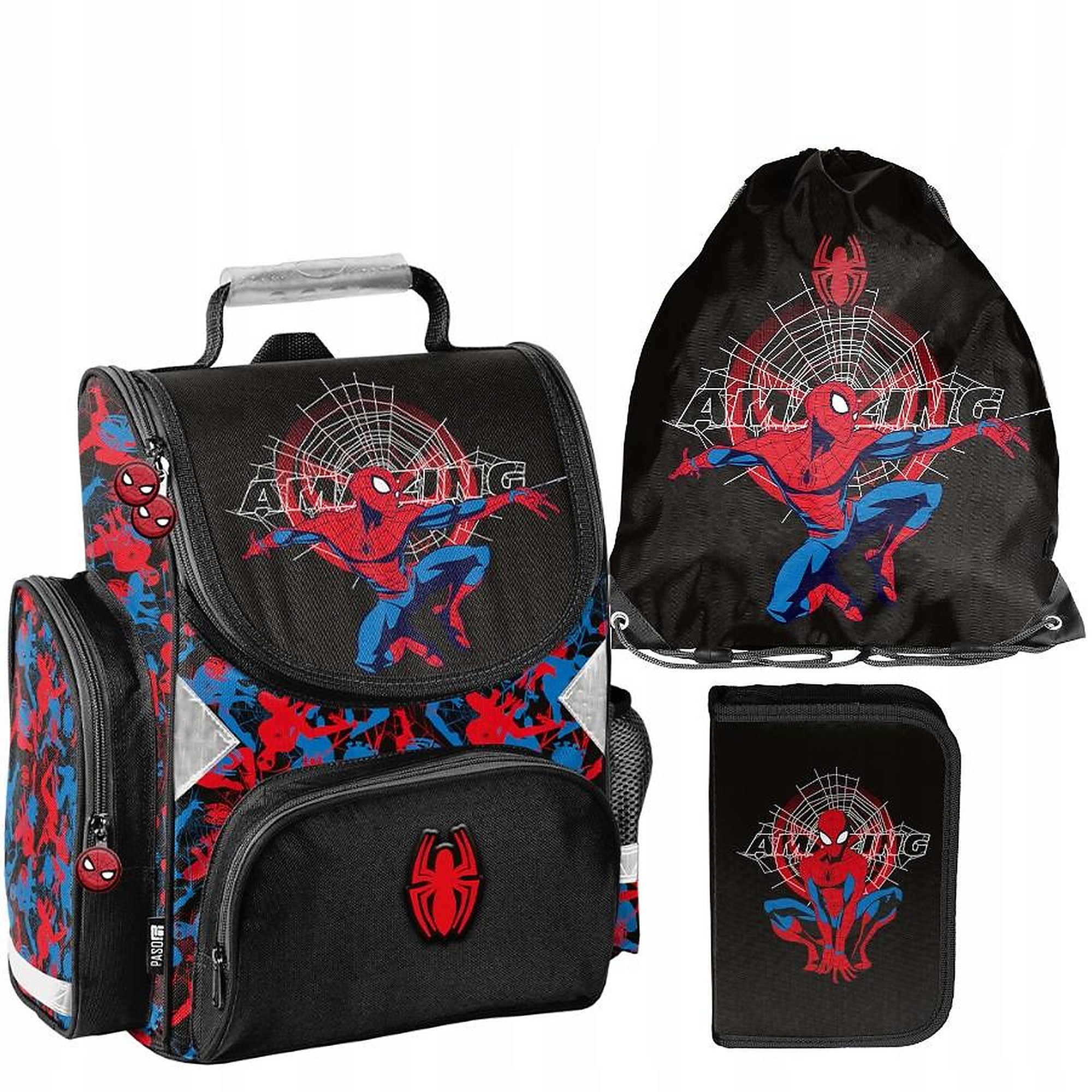 PASO Schulrucksack (Schulset, 3-tlg), Spider-Man, 3-tlg. Set, Schwarz