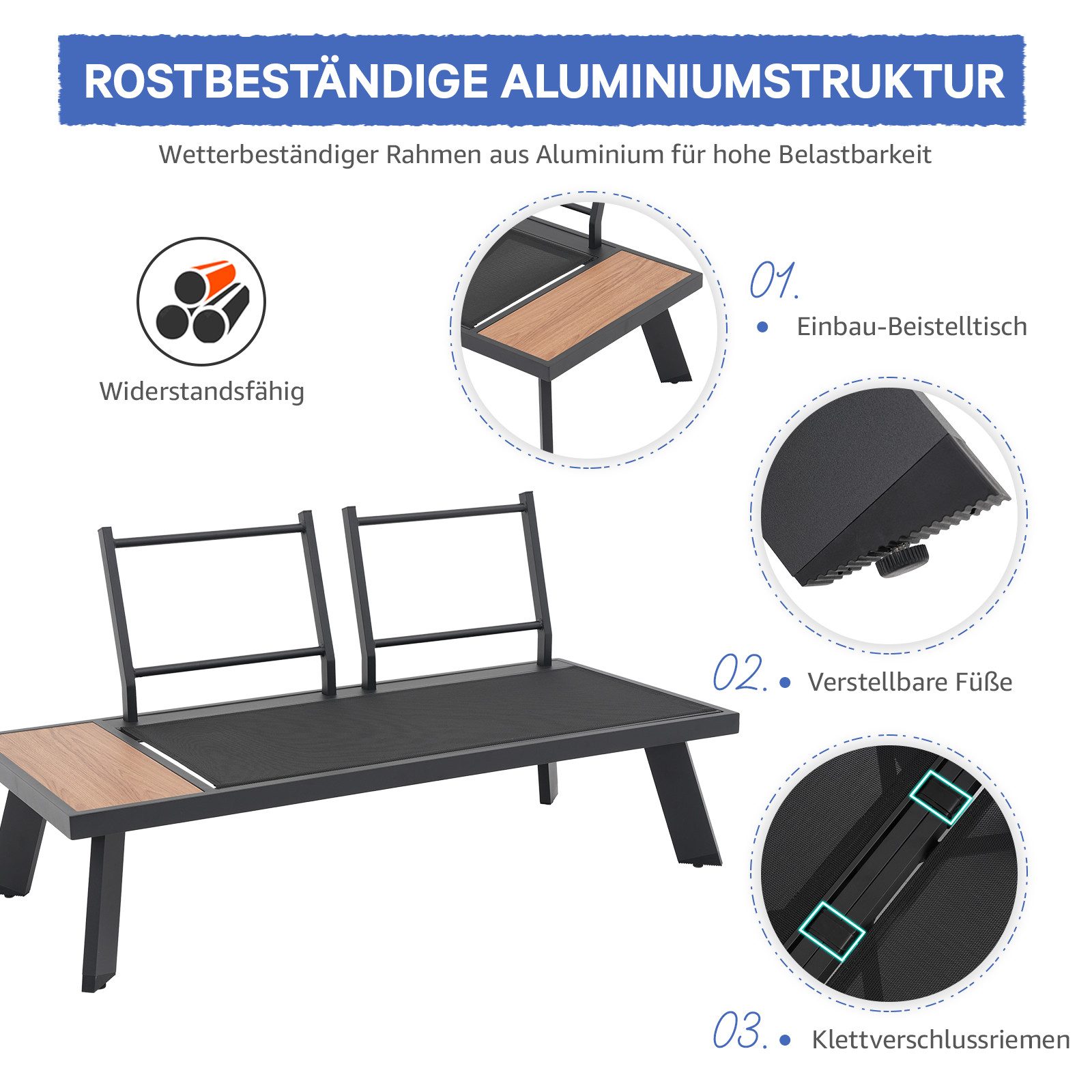 JOIVI Gartenlounge-Set Gartenlounge Set aus Aluminium, Gartensofa Set für 4-5 Personen, (Sitzgruppe mit Couchtisch mit Holzmaserung), Ecklounge für Garten, Terrasse und Balkon, Grau