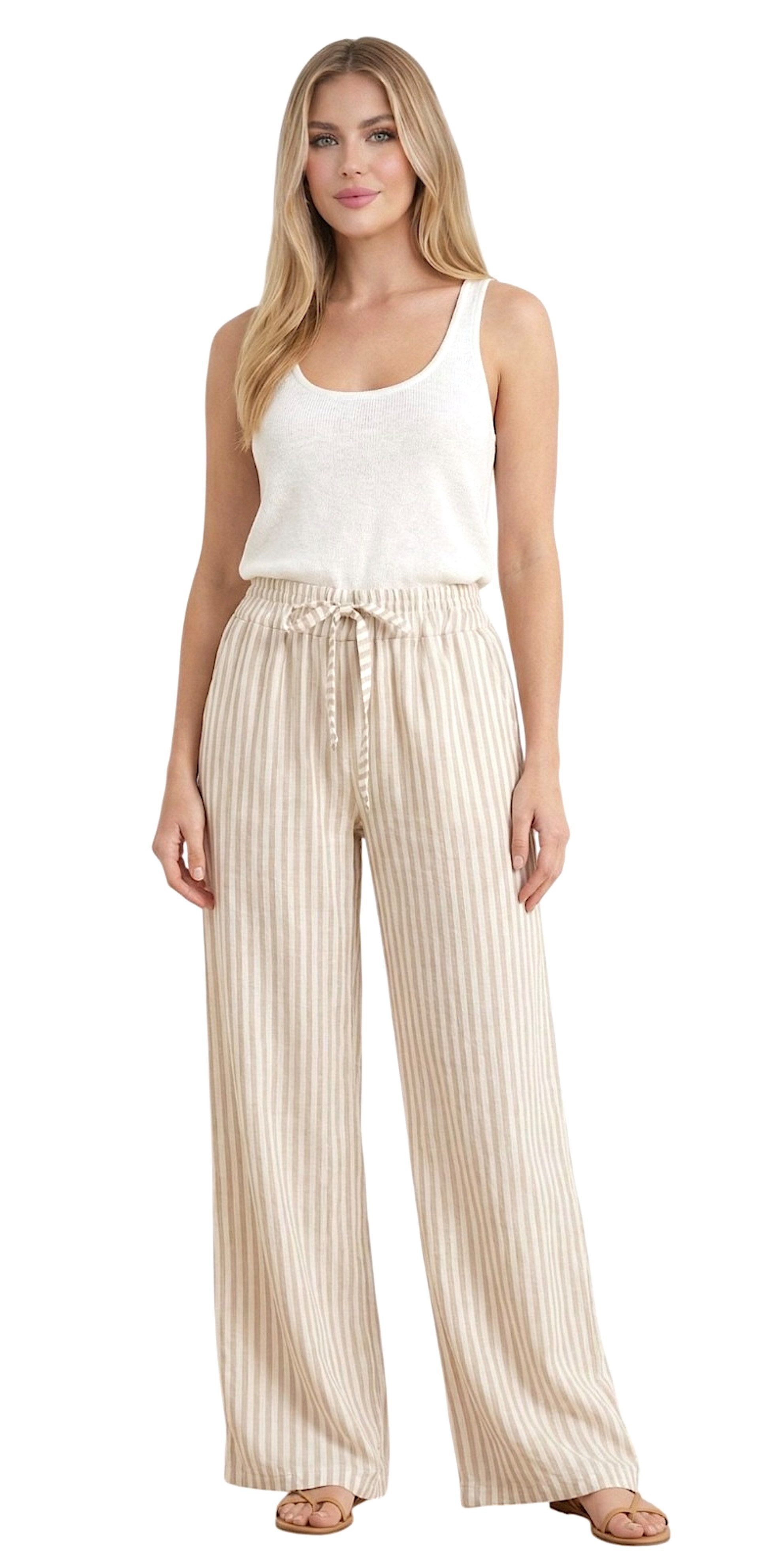 Worldclassca Stoffhose Worldclassca Stoffhose mit Streifen Gestreift Freizeit Sommerhose Neue Kollektion - Stilvolle und gemütliche Sommer Mode für Damen