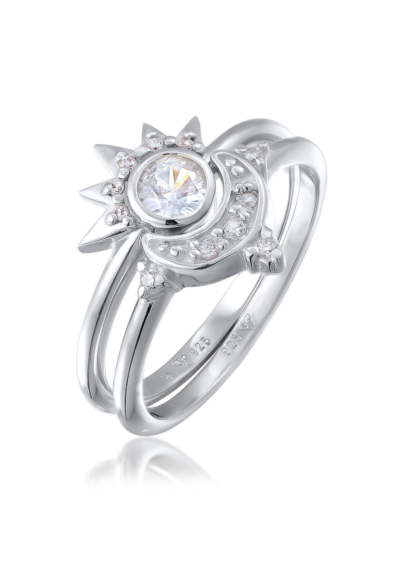 Elli Ring-Set Mond Sonne Zirkonia 2er Set 925 Sterling Silber vergoldet