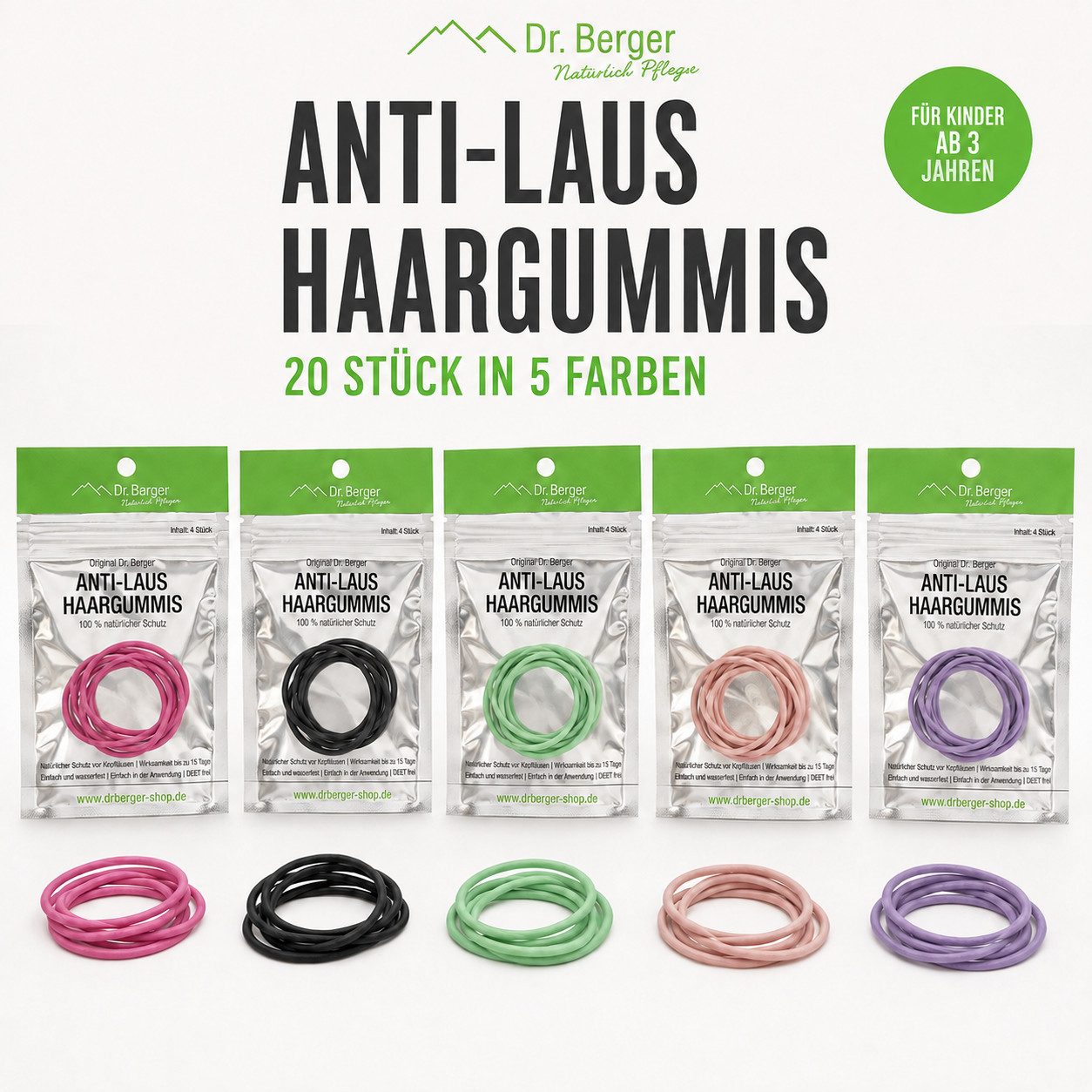 Dr. Berger Haargummi Anti-Laus Haargummis, Spar-Set, 20-tlg., 100 % natürlich - Gesunder und wirksamer Schutz bei Läusen