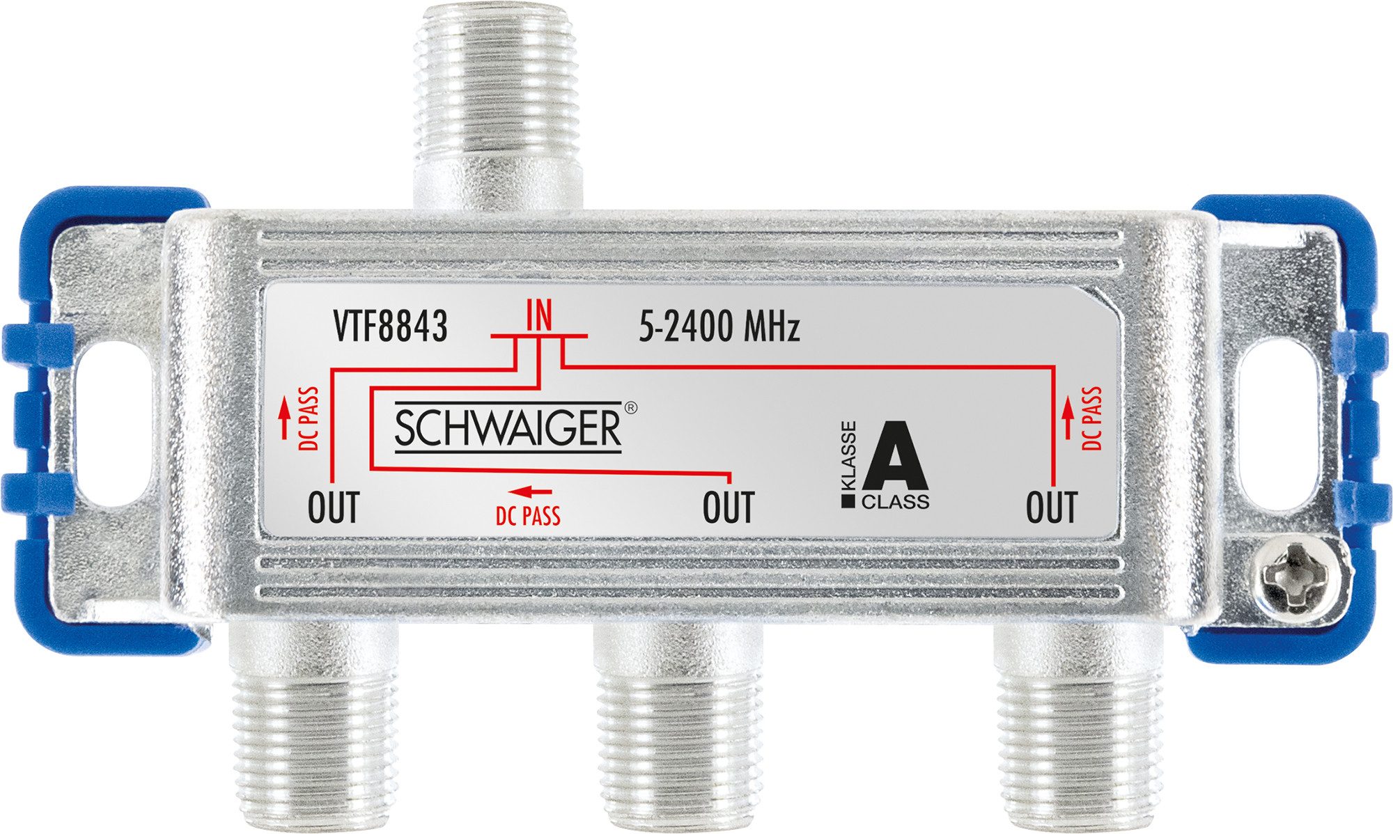 Schwaiger SAT-Verteiler VTF8843 241 (verteilt ein Signal auf drei Teilnehmer), für Kabel-, Antennen- und Satellitenanlagen