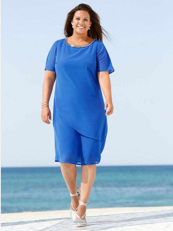 m. collection Kleid vorne mit Stufenoptik in blau
