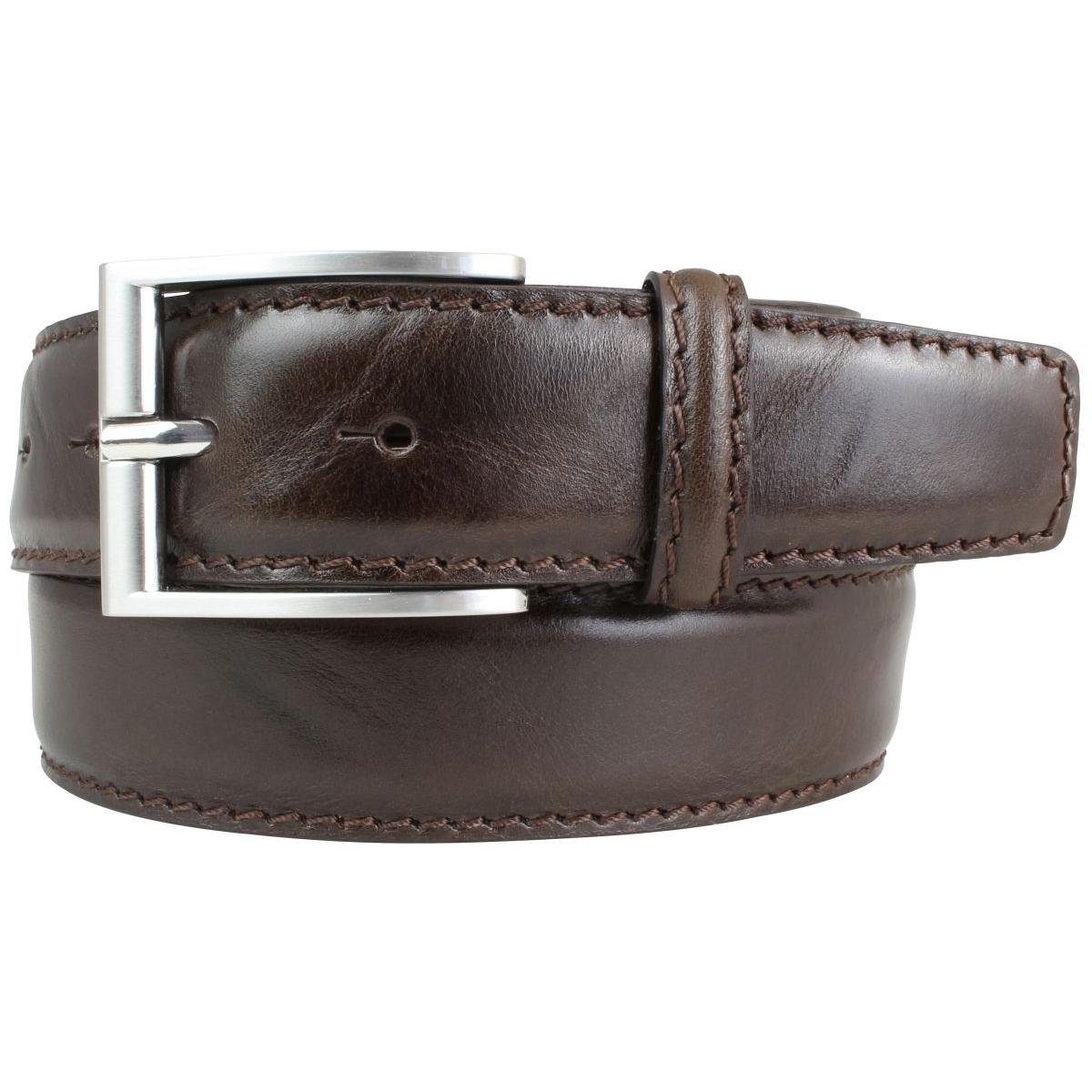 Ledergürtel Gürtel mit Edelstahl-Gürtelschnalle aus Vollrindleder mit Naht 4 cm -