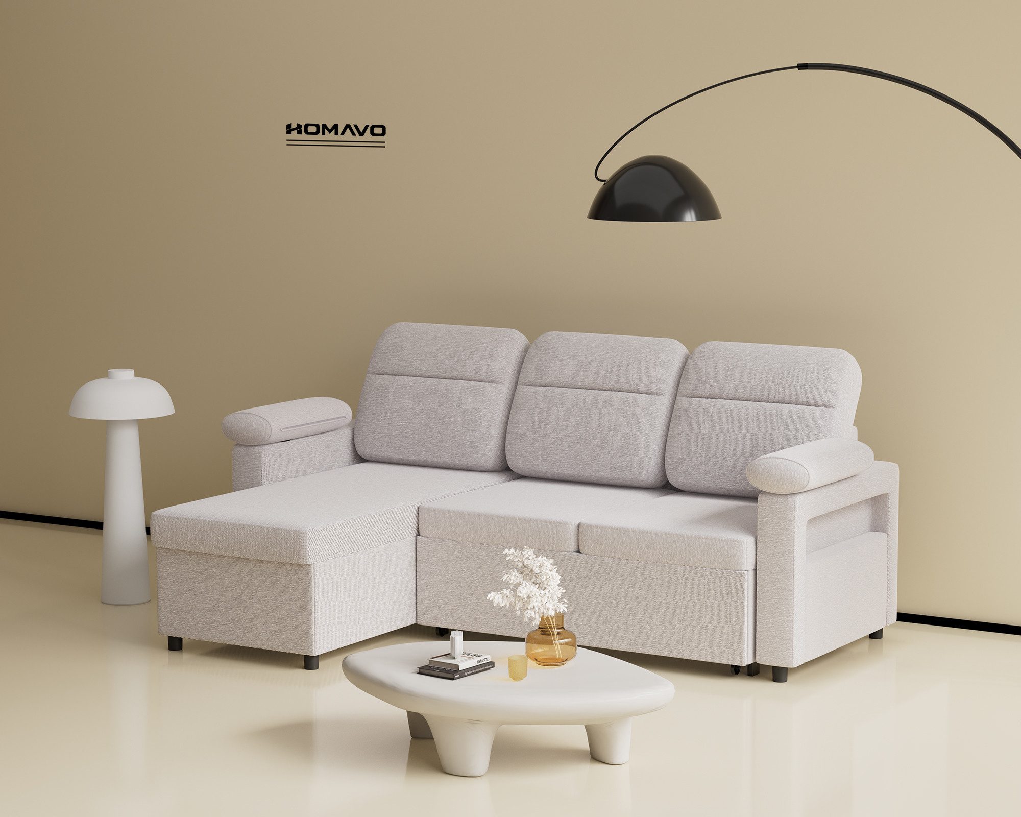 HOMAVO Ecksofa HOMAVO Schlafsofa, B: 200 cm, Liegefl. 130x200 cm günstig online kaufen