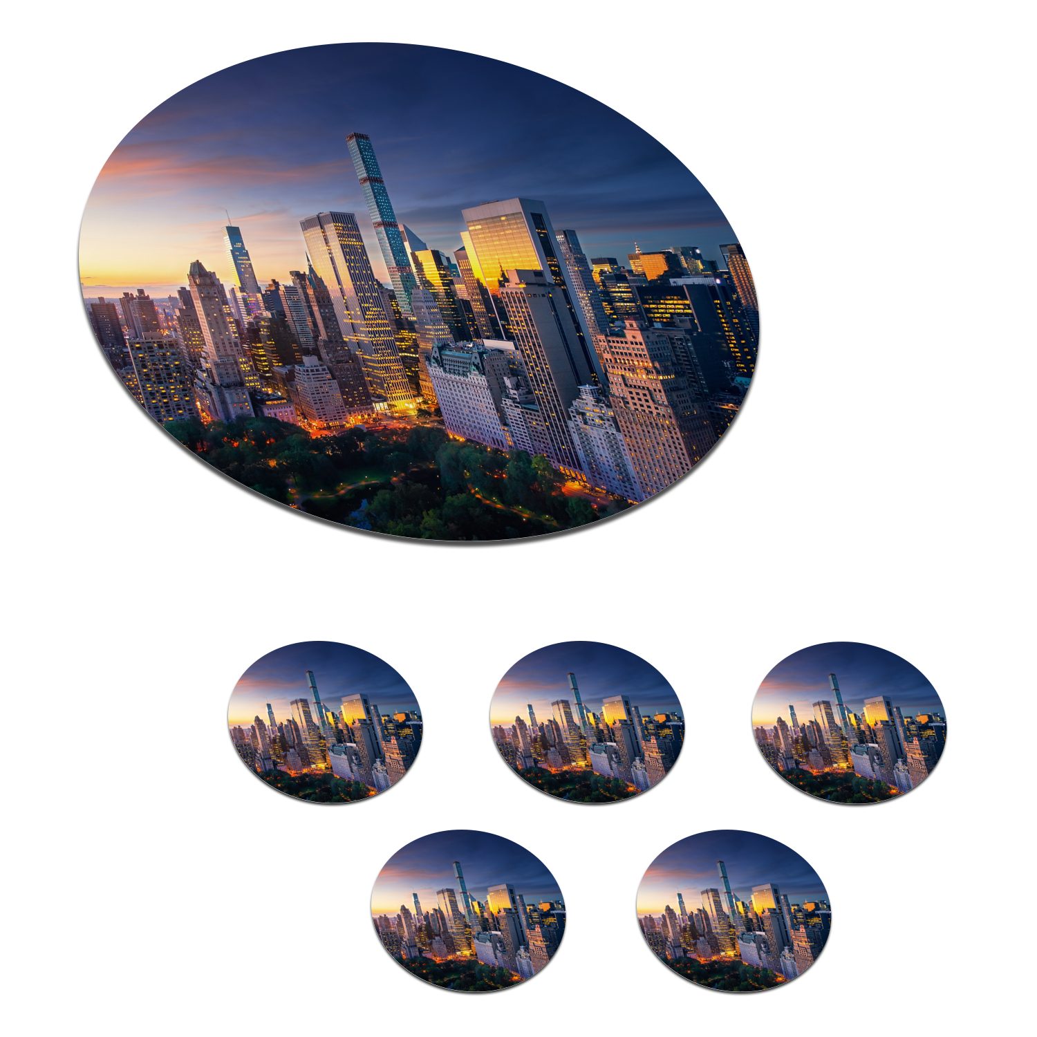 MuchoWow Glasuntersetzer New York - Sonnenuntergang - Skyline, Zubehör für Gläser, 6-tlg., Getränkeuntersetzer, Tassenuntersetzer, Korkuntersetzer, Tasse, Becher