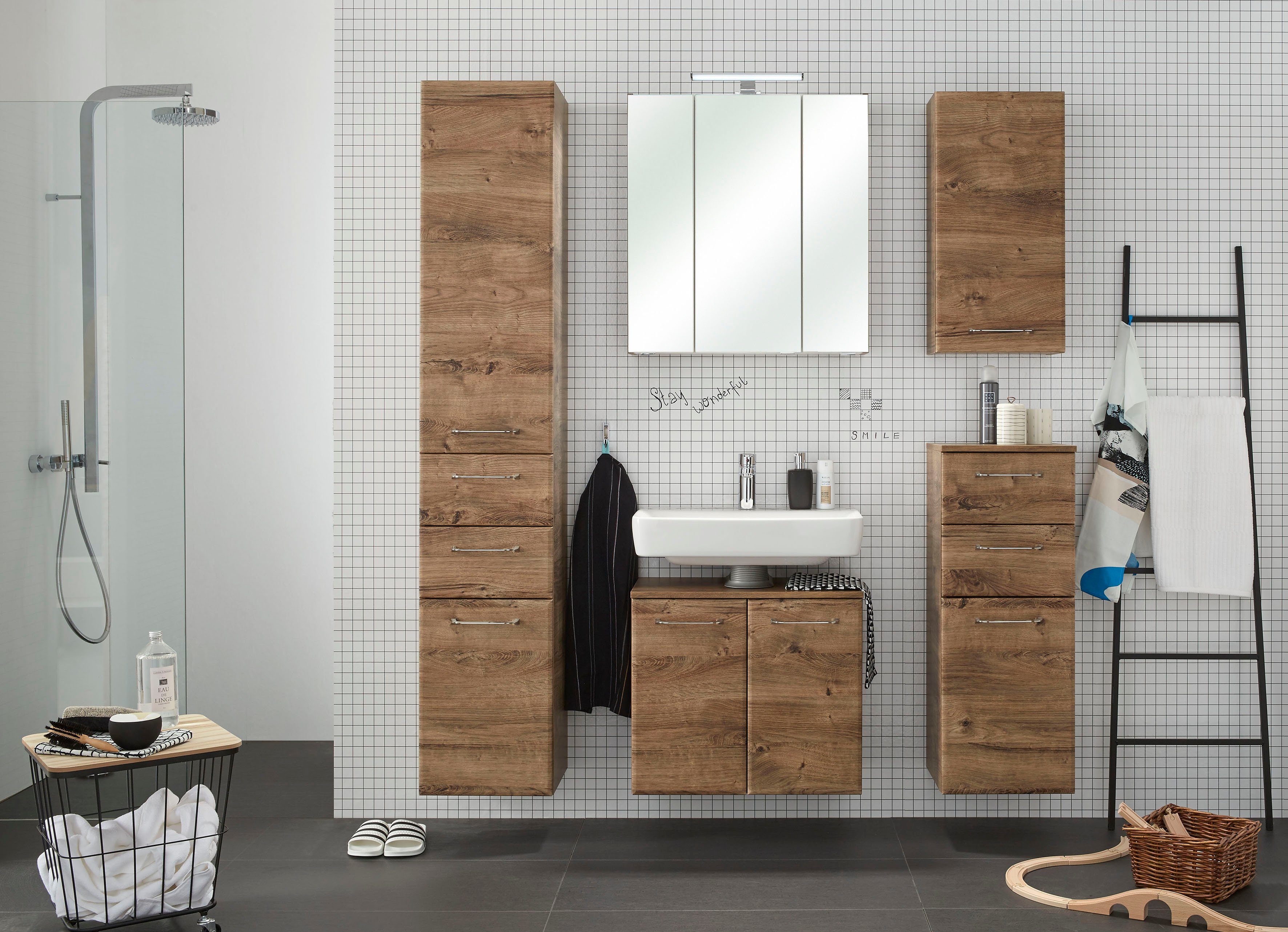 Saphir Waschbeckenunterschrank Quickset Unterbeckenschrank, 60 cm breit, 2 Türen, ohne Waschbecken Waschbeckenschrank inkl. Türdämpfer, Griffe in Chrom Glanz – Bild 5 von 5