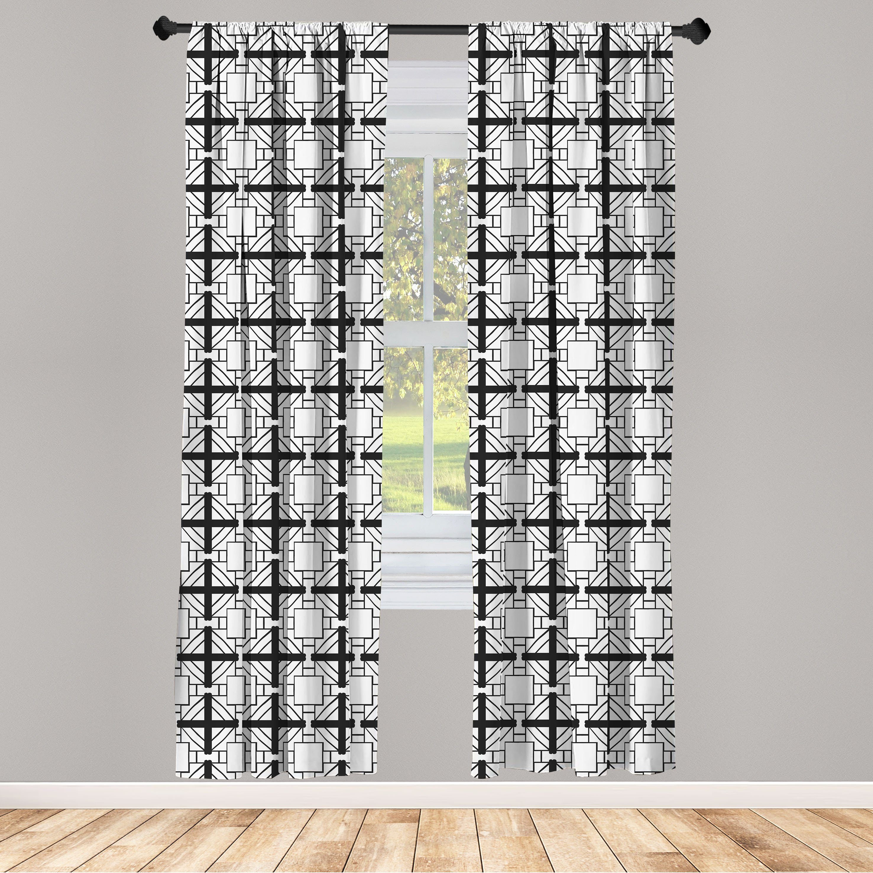 Gardine Vorhang für Wohnzimmer Schlafzimmer Dekor, Abakuhaus, Microfaser, Abstrakt Art Deco Geometric