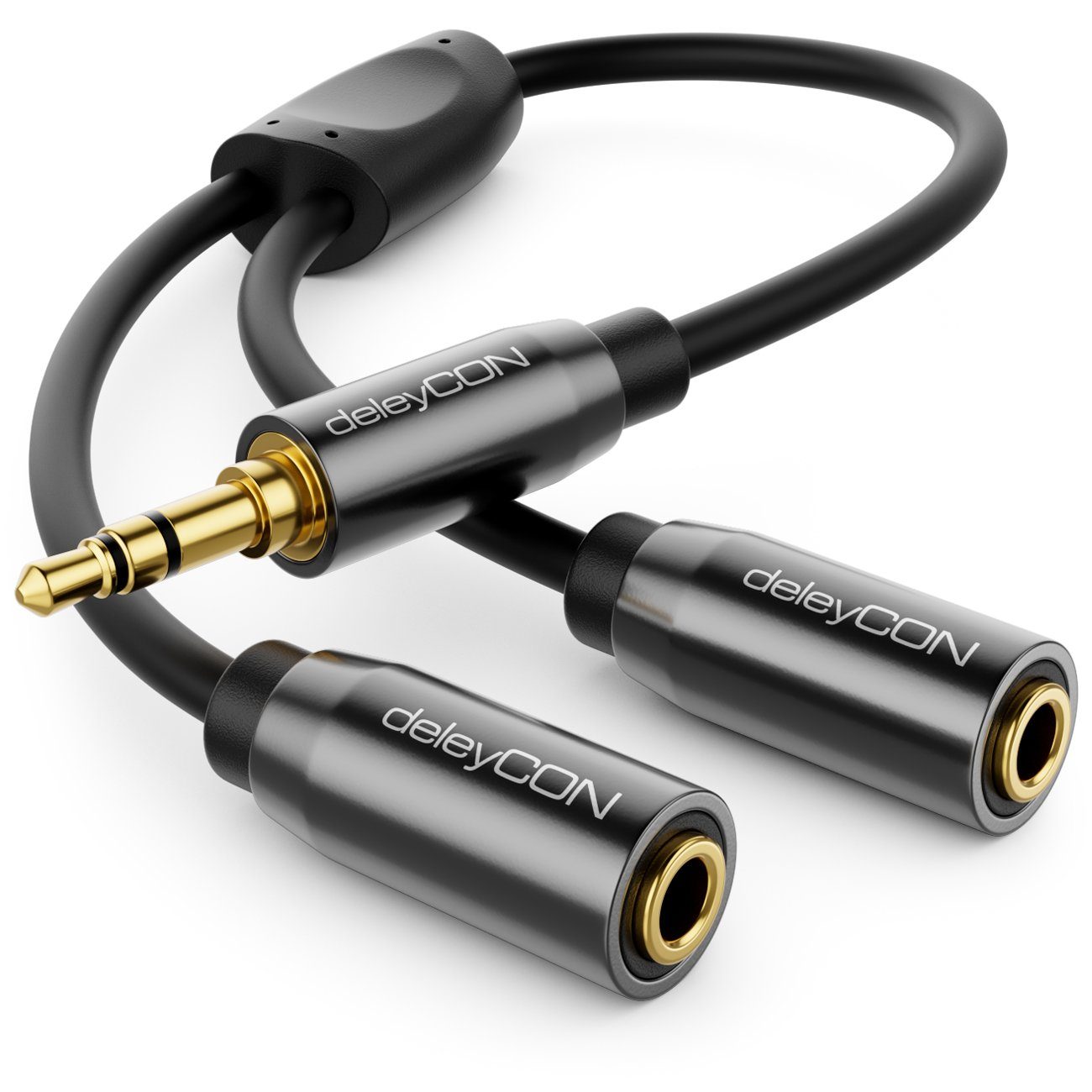 deleyCON 0,2m Audio Klinken Y-Adapter Kabel - 3,5mm Stecker auf 2x Audio-Kabel