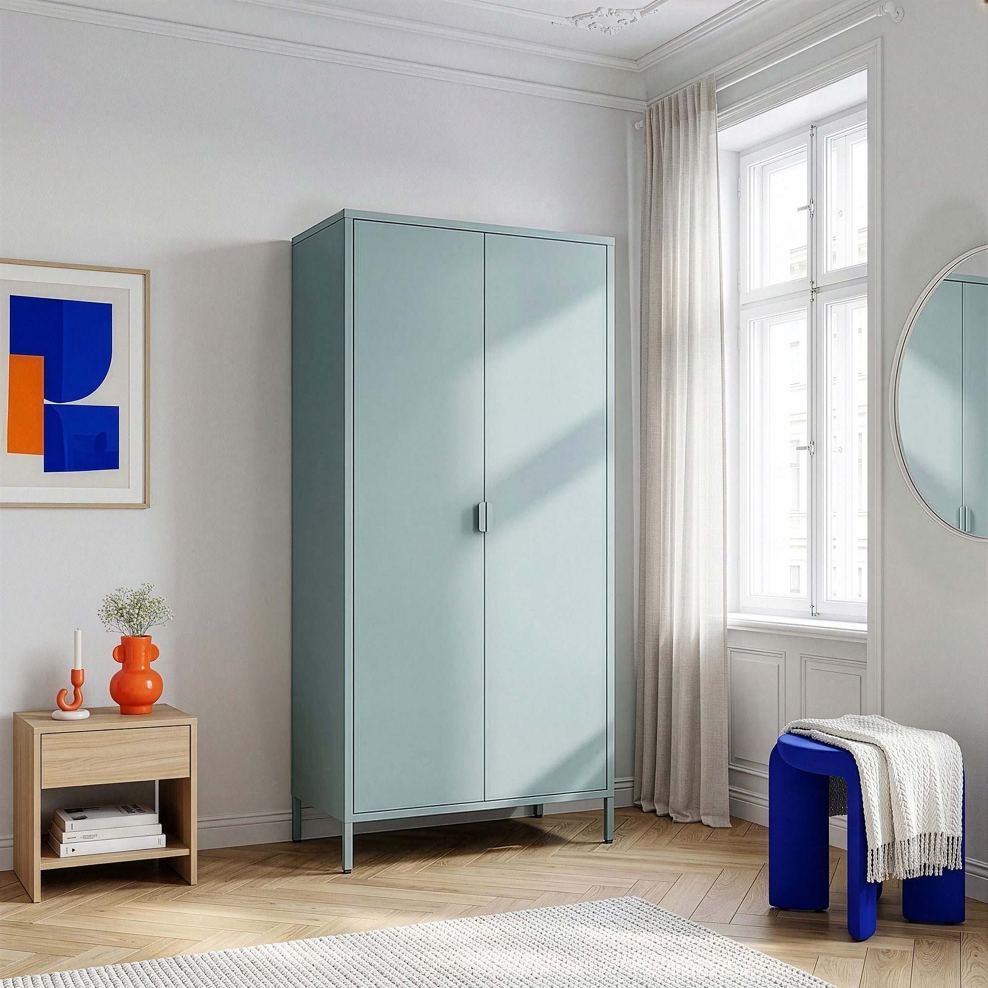 en.casa Kleiderschrank »Esteli« 170 x 80 x 45 cm mit 2 Türen Stahl Minzgrün