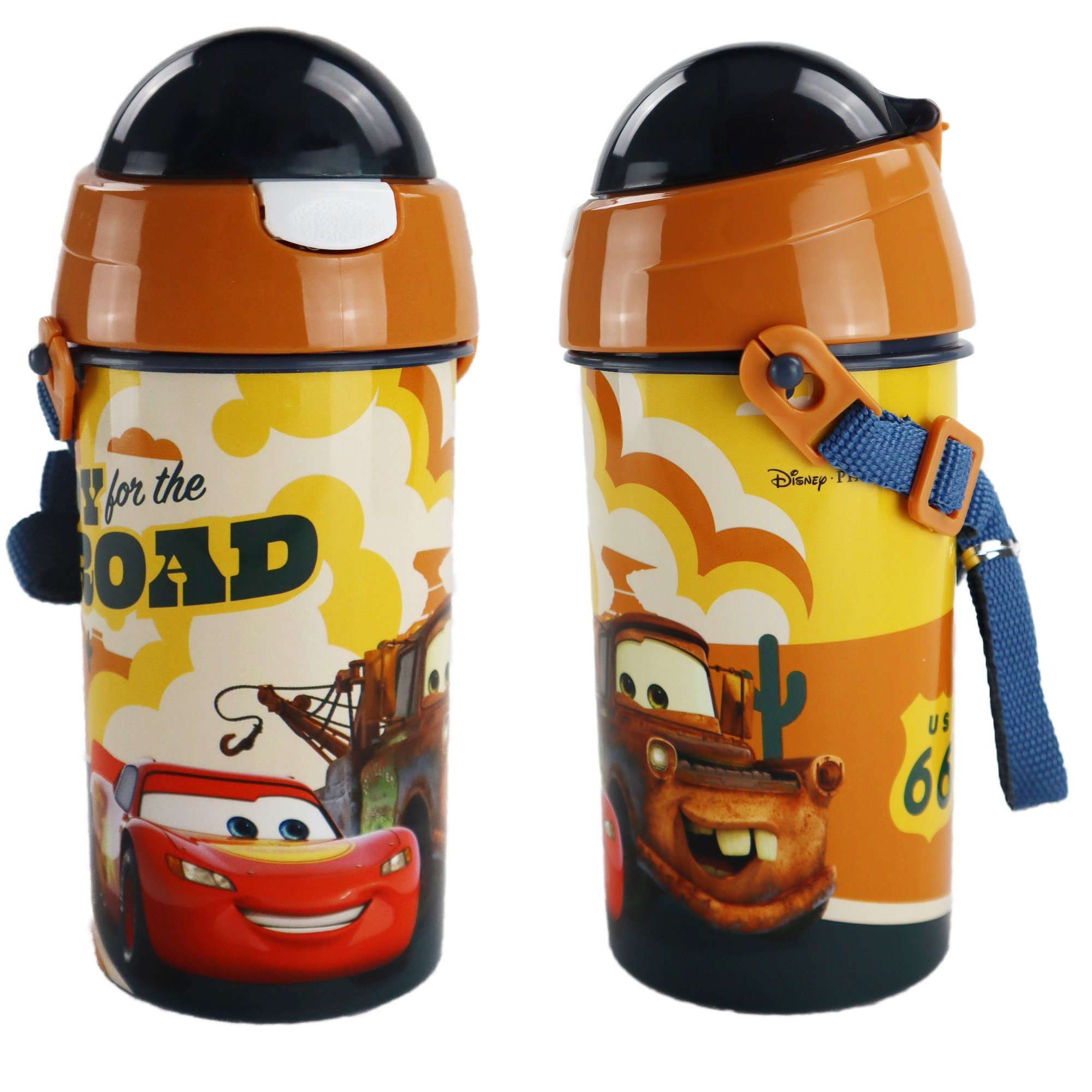 Disney Trinkflasche Disney Cars Lightning McQueen Wasserflasche, Flasche mit integriertem Trinkhalm und Tragegurt 500 ml