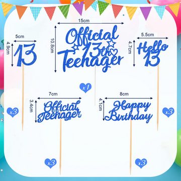 Caterize Tortenstecker Glitzer 13. Geburtstag Cupcake Toppers Official Teenager Cupcake Picks, (13-tlg)
