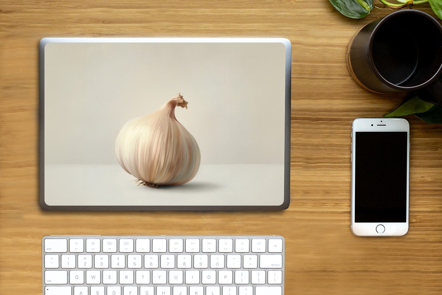 Thumbnail - MuchoWow Laptop-Aufkleber Knoblauch - Natürlich - Beige, (1tlg), Laptop Folien Cover, Aufkleber, Sticker, Schutz vor Kra...