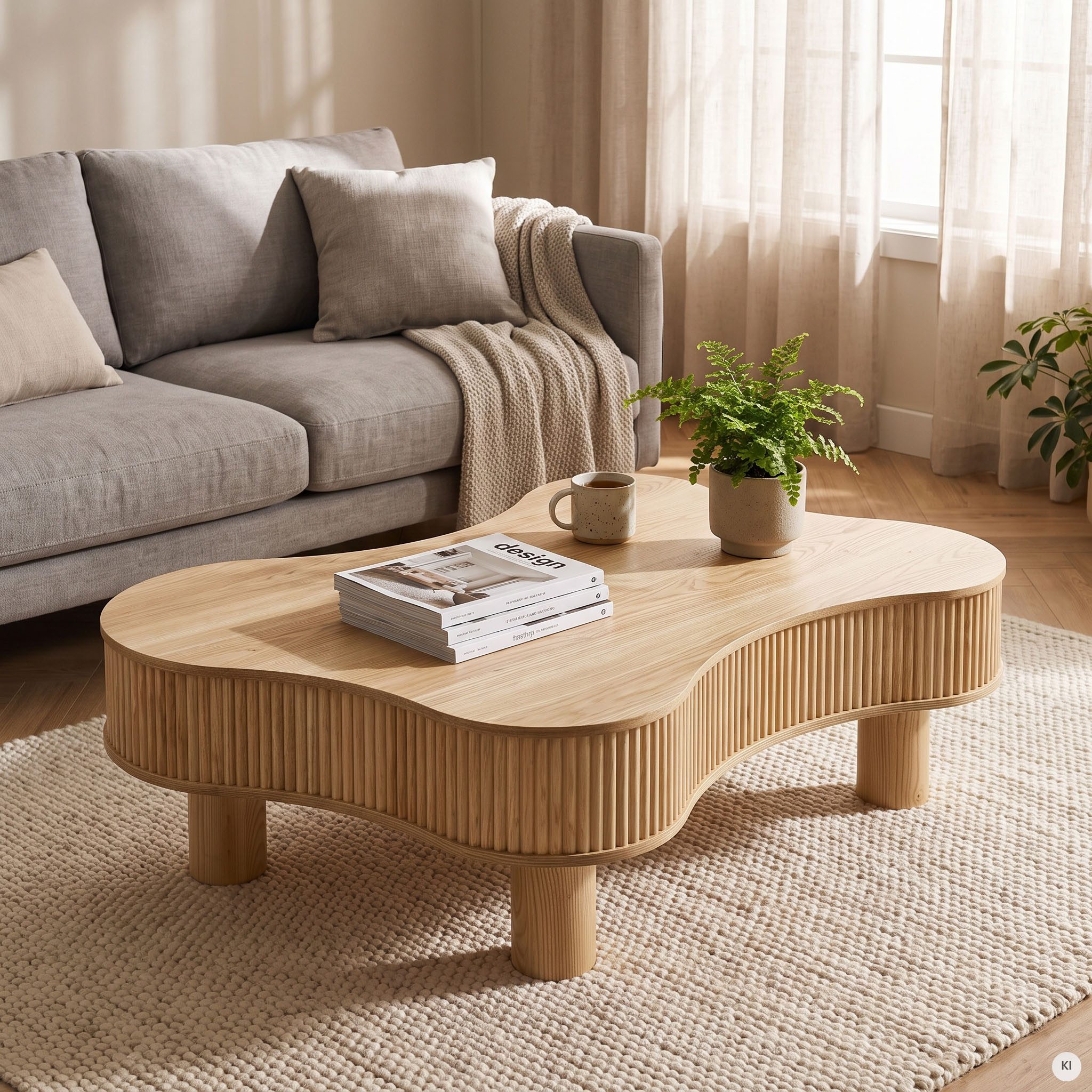 SalesFever Couchtisch Wohnzimmertisch organisch mit Massivholz-Lamellen 115 x 75 cm (1-St), Stilvoller & moderner Holztisch mit Echtholzfurnier
