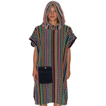 Lou-i Badeponcho Surfponcho bunt Made in Germany Badeumhang, Kapuze, Tasche mit Knopf, mit Kapuze und Tasche