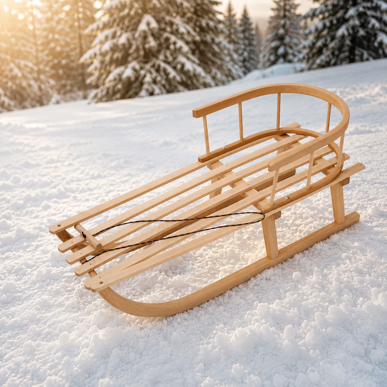 Best for Kids Schlitten Kinder Holzschlitten mit Rückenlehne Buche Eiche (Kinderschlitten, 1-tlg., mit Rückenlehne und Zugleine), 88 x 32 x 39 cm (L x B x H)