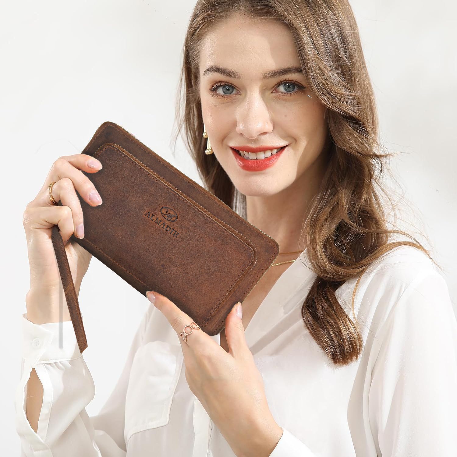 ALMADIH Geldbörse Damen Echt Leder RFID Portemonnaie mit vielen Kartenfäche günstig online kaufen