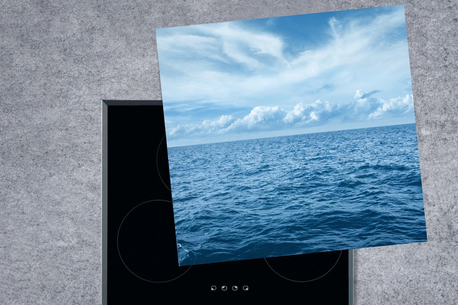 MuchoWow Herdblende-/Abdeckplatte Blick Wellen blauen 78x78 auf (1 dem cm, tlg), die für Arbeitsplatte Vinyl, Meer, Ceranfeldabdeckung, über küche