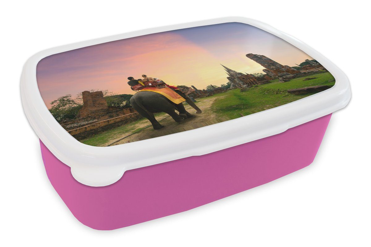 MuchoWow Lunchbox Elefant - Kinder, Kunststoff, Dorf Tiere Brotdose rosa für Brotbox - Natur, Erwachsene, Kunststoff Mädchen, - (2-tlg), Snackbox