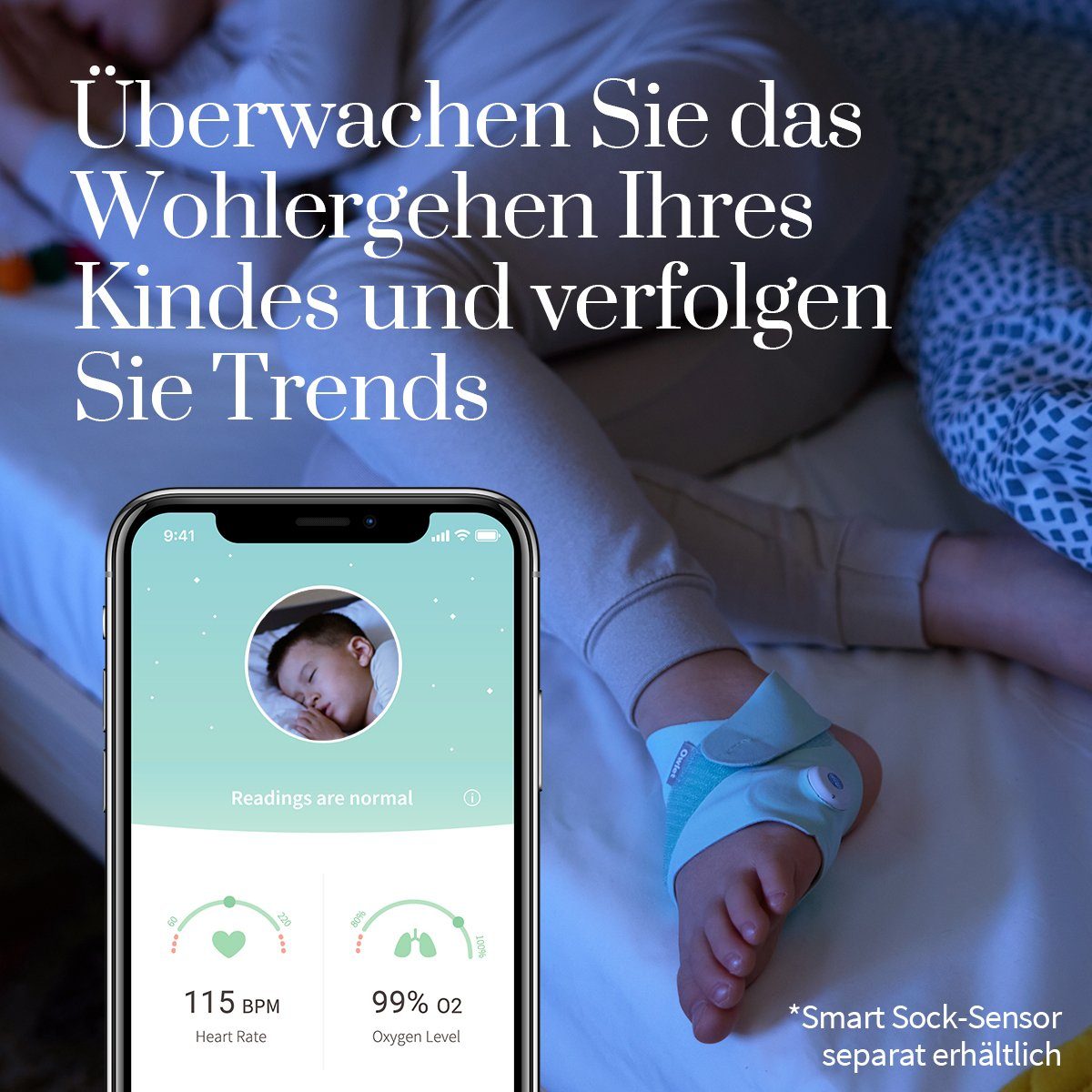 Kinder Babyphones Owlet Baby Care DE Babyphone, Smart Sock Extension Pack, Kleinkindgröße