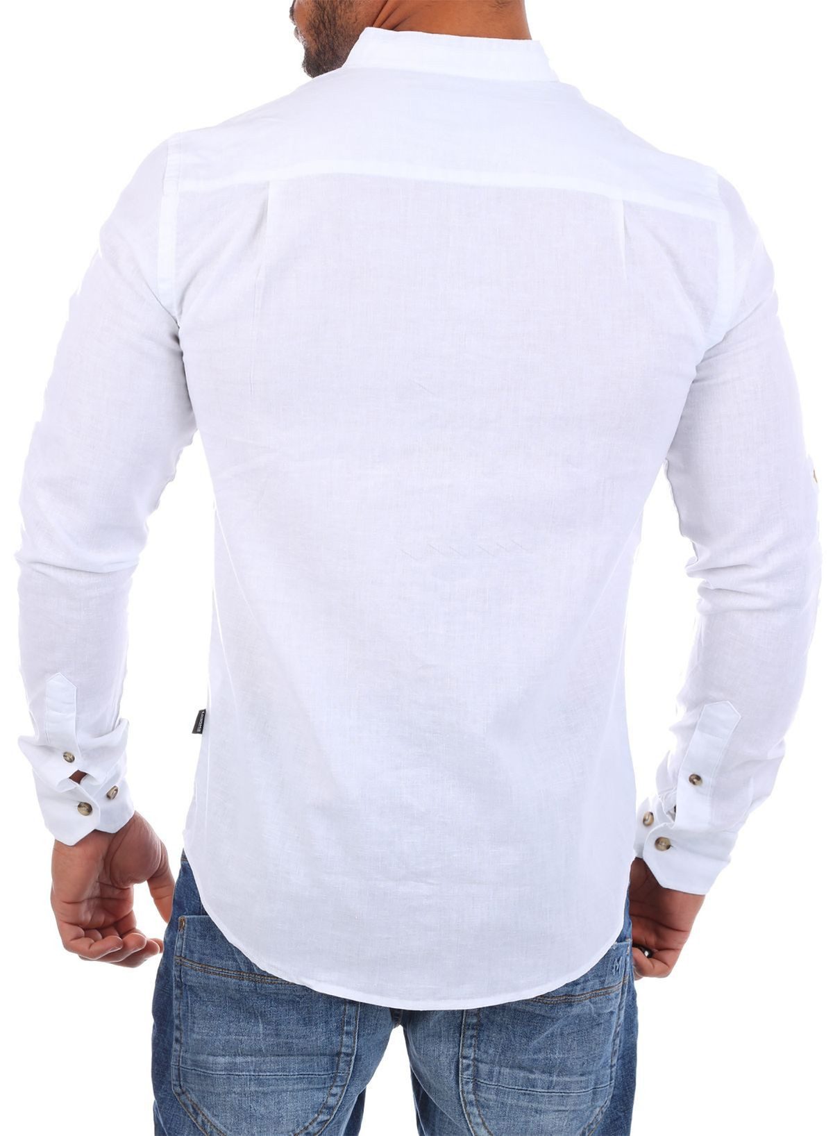 CARISMA Langarmhemd Herren Leinen Baumwoll Mix Hemd 8389 Regular Langarm Stehkragen Uni – Bild 3 von 4