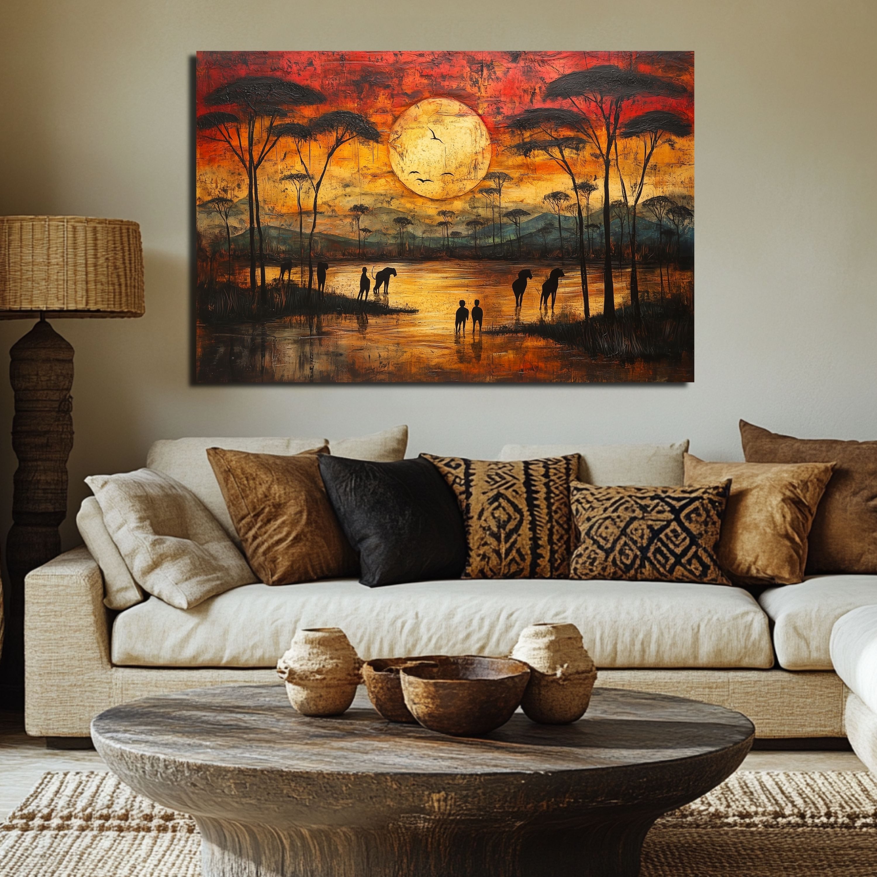DARO Design Leinwandbild Modern Abstrakt Wandbilder XXL Wandbild Wand Deko Leinwand Bilder, (Sonnenaufgang Afrika - Bild Groß Wohnzimmer Schlafzimmer Küche Esszimmer Einteilig Querformat Fotodruck Leinwände Wanddeko Abstrakte Kunst Boho), 30x20cm