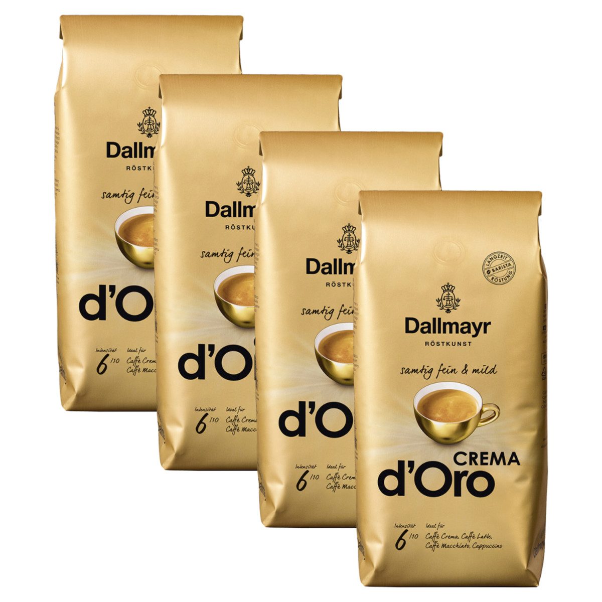 DALLMAYR Kaffee, Dallmayr Kaffee Crema d Oro Ganze Bohnen samtig fein 1000g 4er Pack