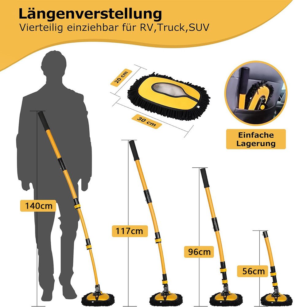 AFKSMILE Autowaschbürste 15° Bogen Auto Waschbürste mit Teleskopstiel,Aluminium Autowaschbürste, (1-tlg), Mikrofaser Chenille Reinigungskit für Auto, LKW und Ha – Bild 2 von 5