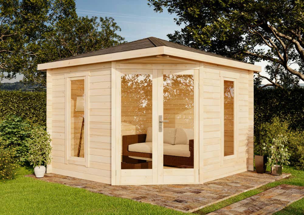 Alpholz Gartenhaus Holz 5-Eck Liwa Compact, BxT: 312x312 cm, in Naturbelassen mit 28mm Wandstärke