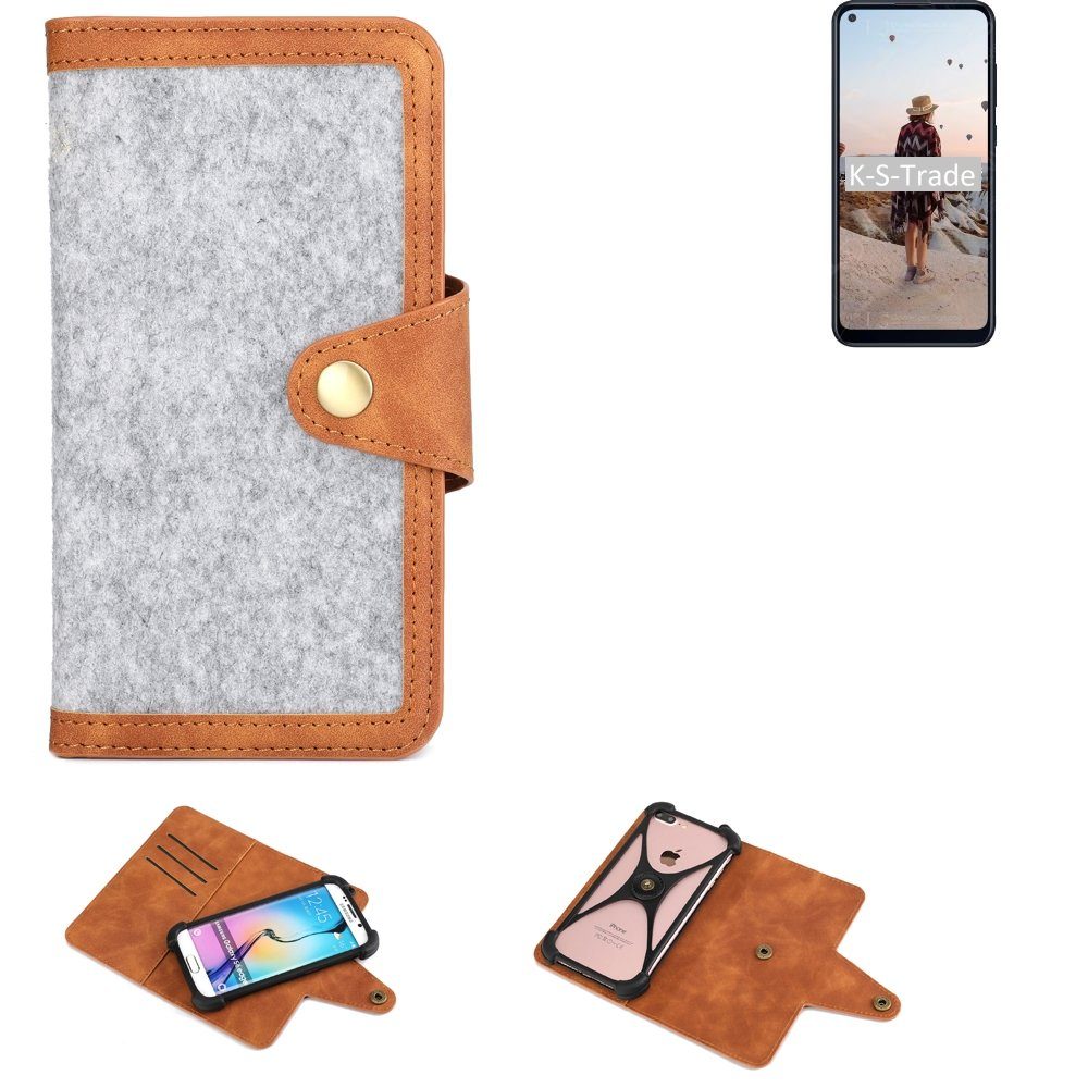 K-S-Trade Handyhülle für Samsung Galaxy M11, Handyhülle Schutzhülle Filz-Hülle Kunst-Leder hellgrau braun