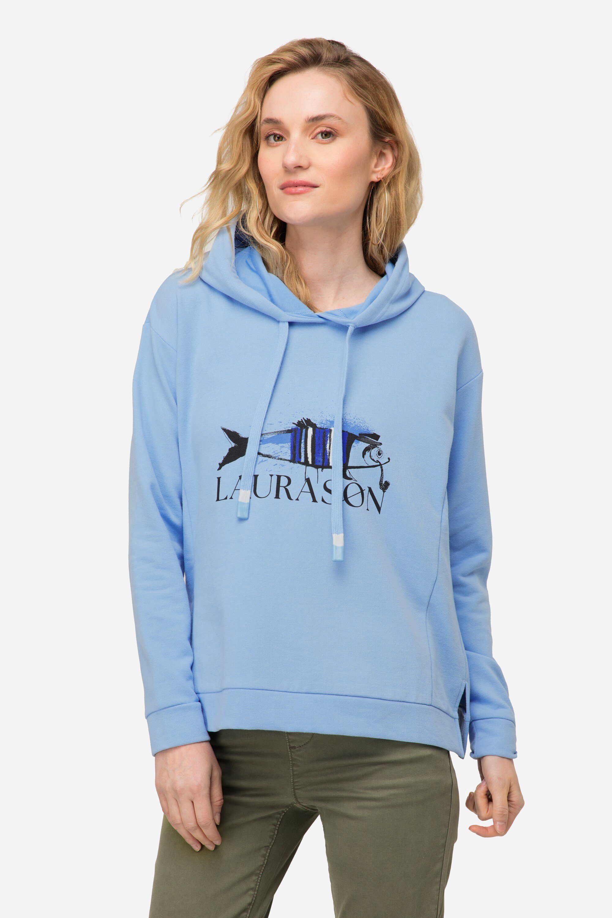 Laurasøn Sweatshirt Hoodie Fisch Motiv Kapuze Langarm eisblau | Sweatshirts