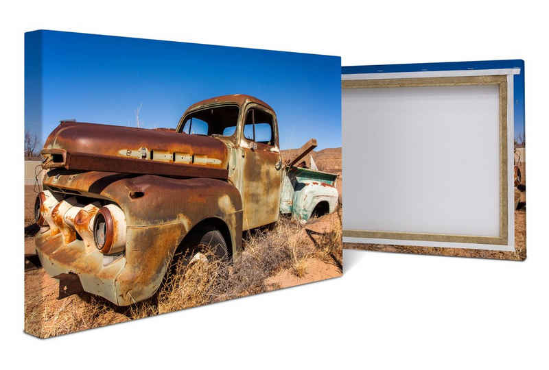 wandmotiv24 Leinwandbild Alter Picup in der Wüste, Fahrzeuge (1 St), Wandbild, Wanddeko, Leinwandbilder in versch. Größen