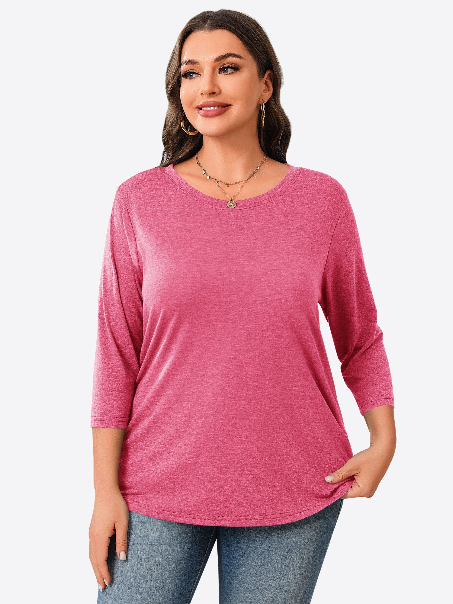 Imily Bela Oversize-Shirt Damen 3/4-Ärmel Runhals Loose Fit Basic Casual Tunika (Packung, 1-tlg., 1per-Packi) in Unifarbe