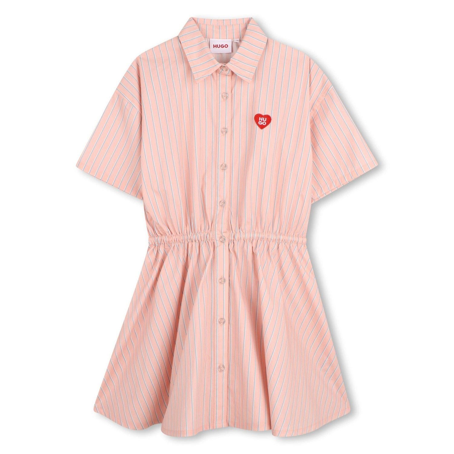 HUGO Hemdblusenkleid HUGO Kidswear Hemdkleid „Hell Rose“ – gestreifter Poplin mit Kordelzug