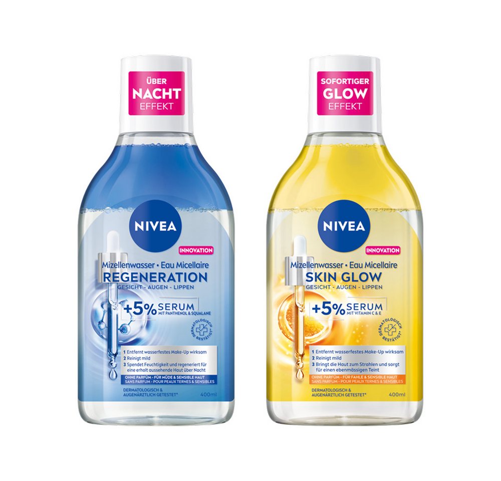 Nivea Gesichtspflege Skin Glow Mizellenwasser 400ml + Regeneration 400ml, 2-tlg., Reinigt sanft und hinterlässt keine fettigen Rückstände